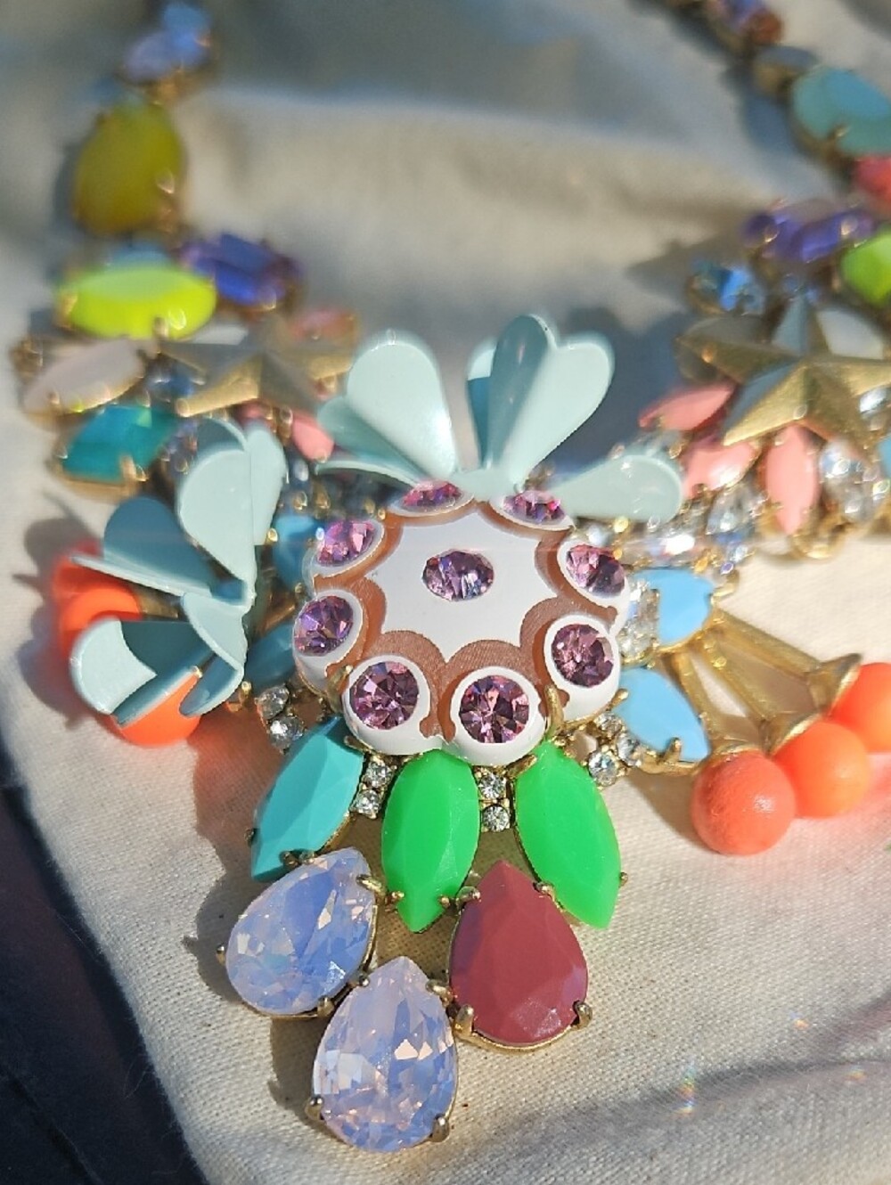 J. Crew Multicolor Statement Necklace - Pastel & Neon Floral Design - Picture 2 of 4
